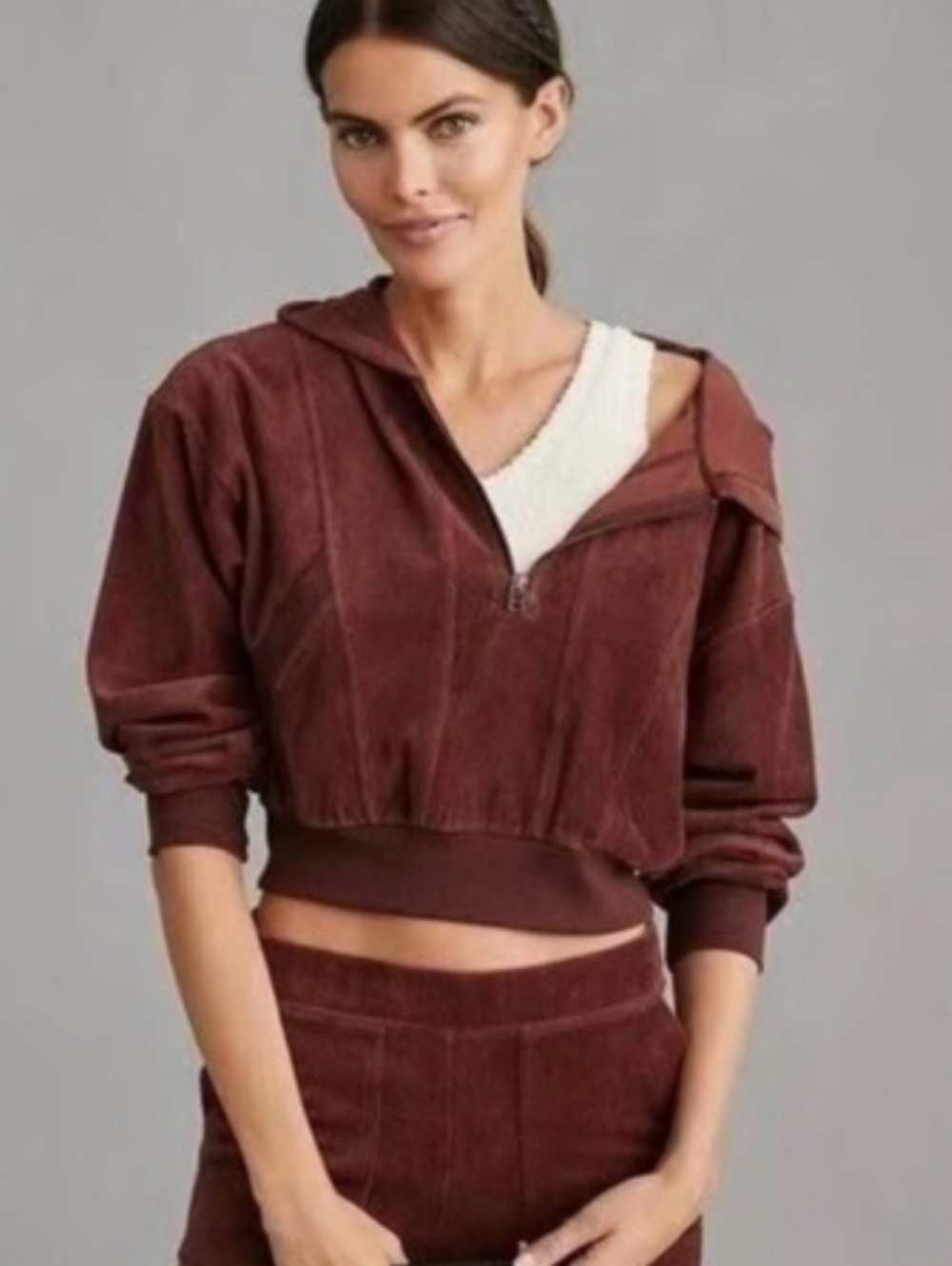 Anthropologie Daily Practice Velour Corduroy Half Zip
